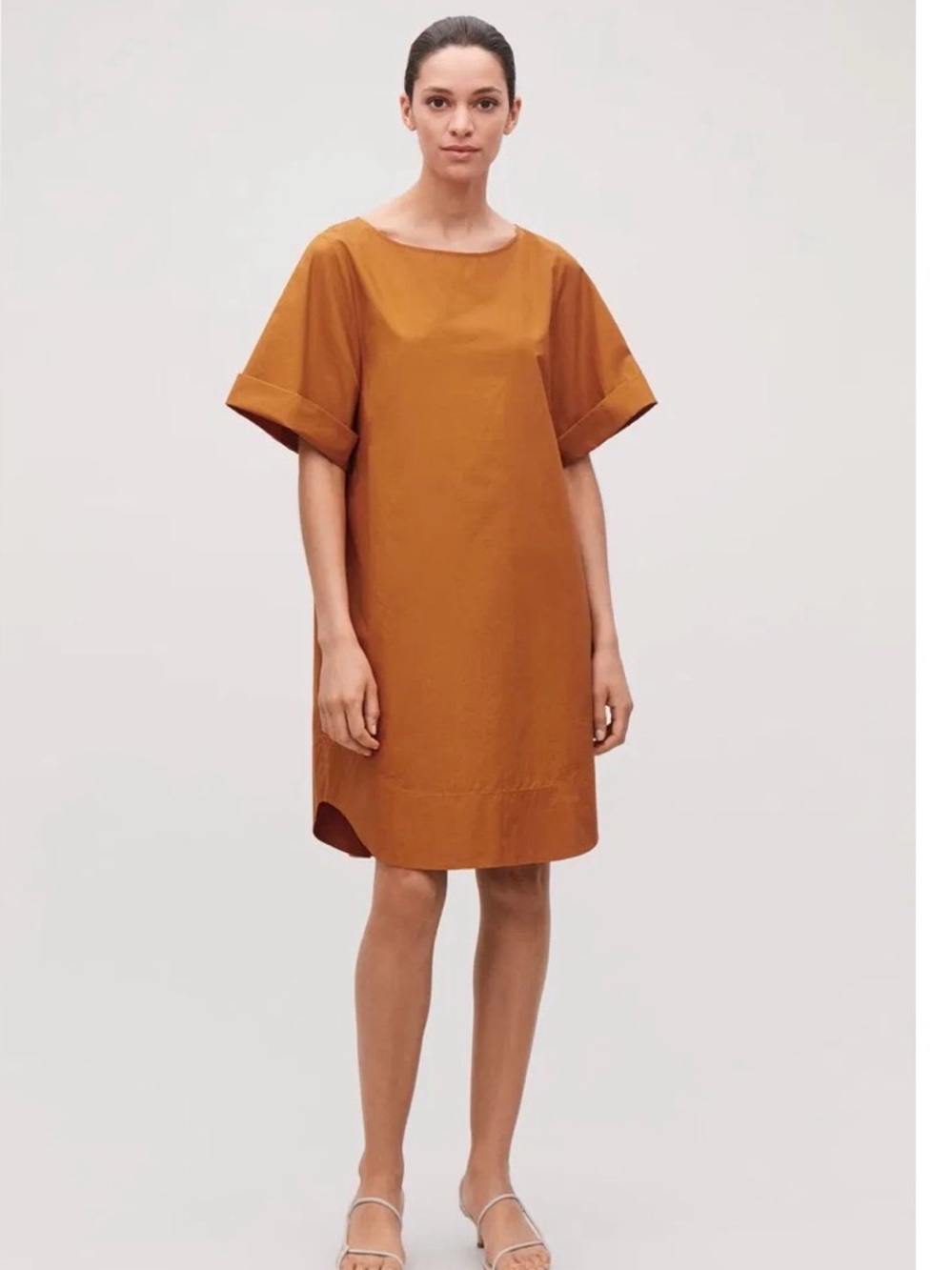 COS Short-Sleeve Shift Dress in Rust Orange mustard small size 2